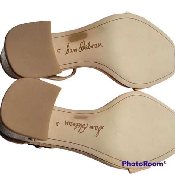 Sam Edelman Sandals Womens Sz 6 Daniella Open Toe Ankle Strap Heel Peach Croco - Picture 13 of 13